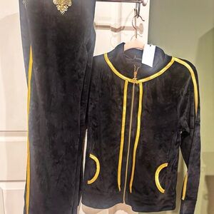 BCBGMaxAzria Black and Yellow Track Pants with Velvet Finish